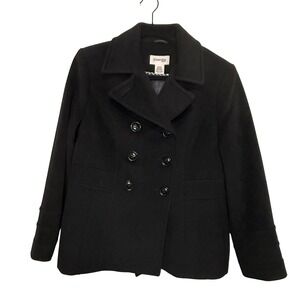 St. Johns Bay Pea Coat Women Petite M Black Excellent Wool Cashmere Blend Jacket